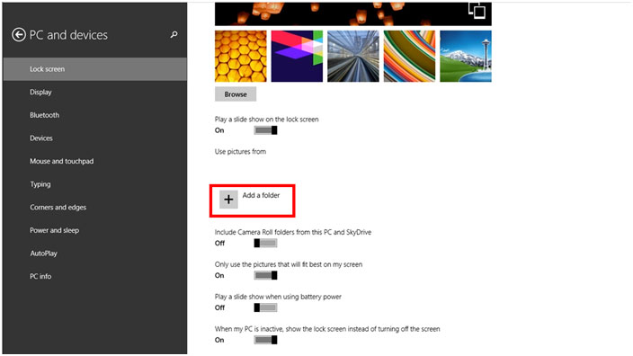 Windows 8.1 Lock Screen, Add Folder