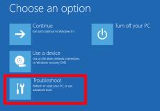 Windows 8 Restart Options, Troubleshoot