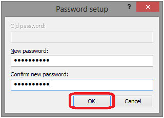 password entry, confirmation, OK button
