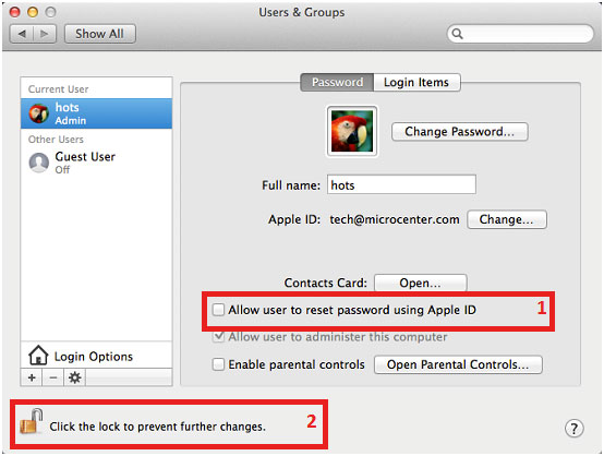 reset mac password from guest user