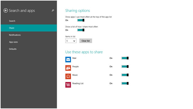 Windows 8 Search and Apps, Share