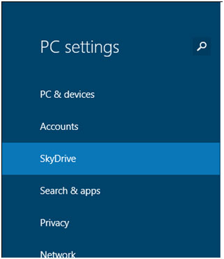 PC Settings, OneDrive (formerly SkyDrive)