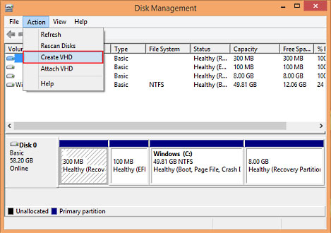 Disk Management, Create VHD