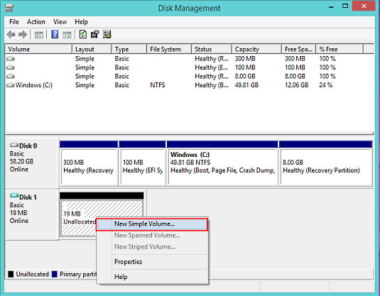 Disk Management, New Simple Volume