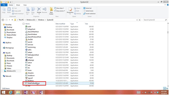 System32 Folder, SlideToShutDown File