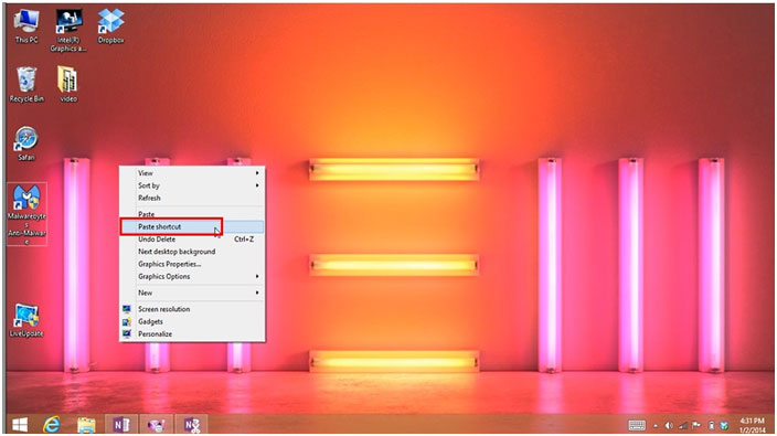 Desktop, Paste Shortcut