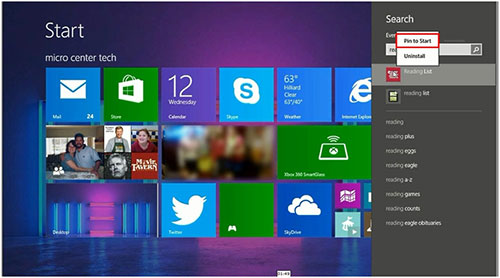Windows 8 Reading List, Pin to Start