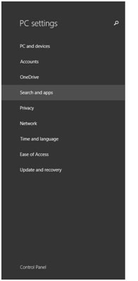 Windows 8 PC Settings, Search and Apps