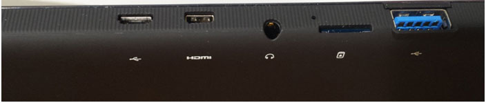 Micro USB Port, Mini HDMI Port, Headphone Jack, Micro SD Slot, and Full Sized USB 3.0 Port