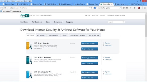 ESET Download Page in browser