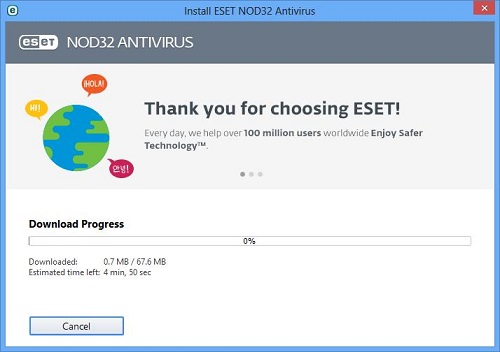 ESET Setup Screen, Download Progress