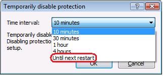 ESET Temporarily Disable Protection Timing