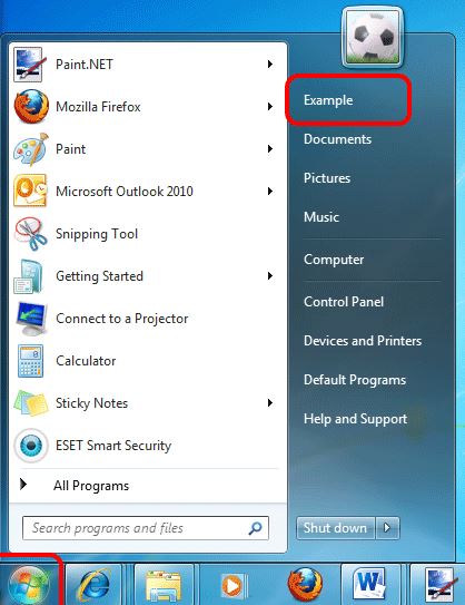 Windows 7 Start Button, Username