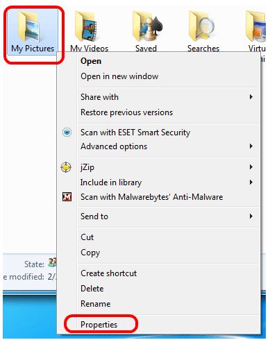 Windows 7 User Folders, Properties