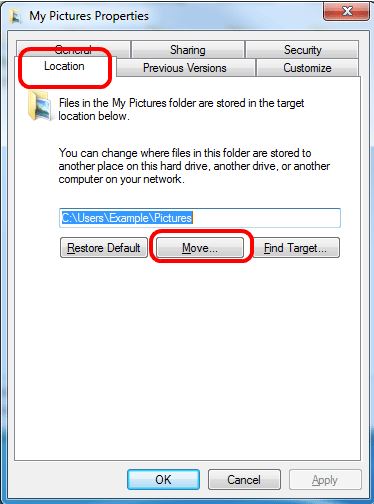 Windows 7 User Folder Properties, Move