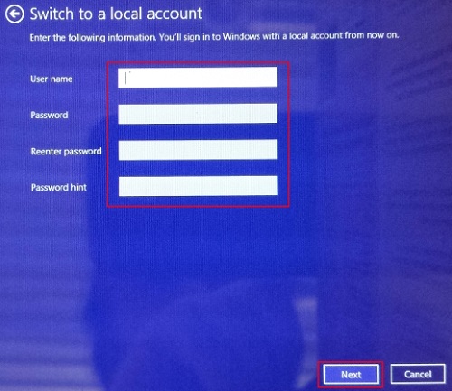 Windows 8.1 Accounts, Switch to Local Account, Details