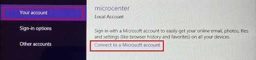 Windows 8.1 Accounts, Connect a Microsoft Account