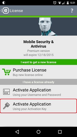 ESET Mobile Security, Activate