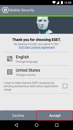 ESET Mobile Setup Screen 1