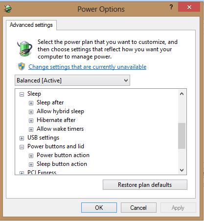 Windows Power Options Save Settings