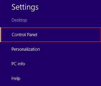 Windows Settings Charm, Control Panel