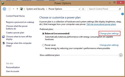 Windows Power Options, Change Plan Settings
