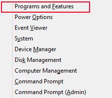 Windows Menu, Programs and Features