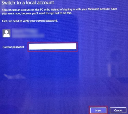 Windows 8.1 Accounts, Switch to Local Account, Password
