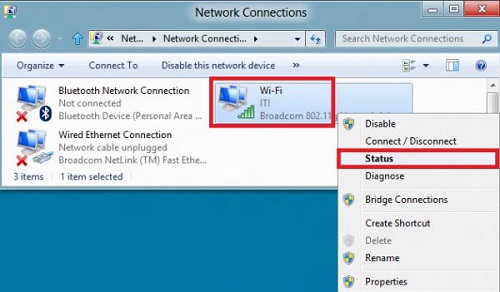 Network Connections, Wi-Fi Status