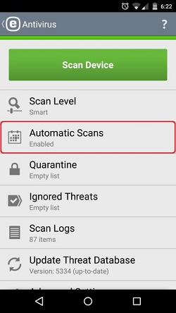 ESET Mobile Antivirus, Automatic Scans