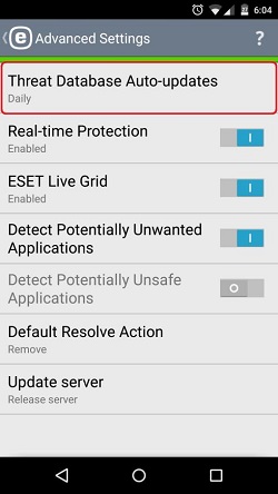 ESET Advanced Settings, Threat Database Auto-updates