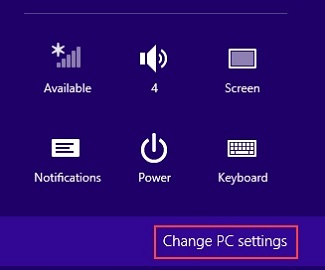 Windows 8 Settings Charm, Change PC Settings
