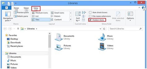 Windows 8 File Explorer, View Hidden Items