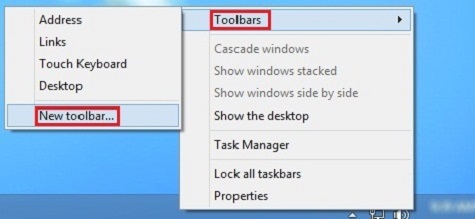 Taskbar Menu, New Toolbar