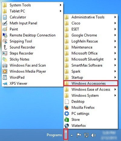 Windows 8 Taskbar Programs Menu