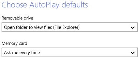 Windows 8.1 Autoplay, Default Settings
