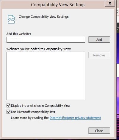 Compatibility View Settings Site Maintenance