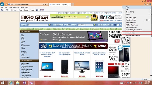 Internet Explorer Settings, Internet Options