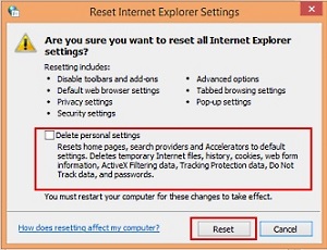 Internet Explorer Reset, Confirm