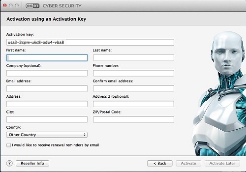 ESET Activation Data Entry, Activate