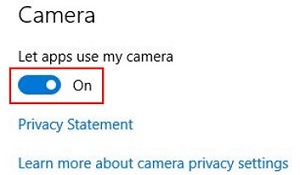 Windows 10 Camera Settings, Privacy options