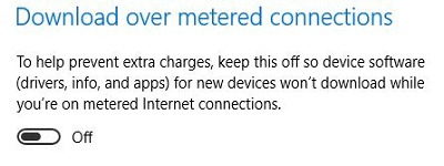 Windows 10 Metered Connections Download toggle
