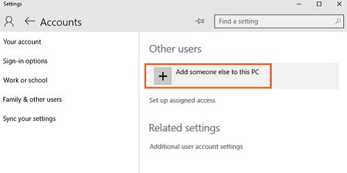 Windows 10 Accounts, Add Someone Else