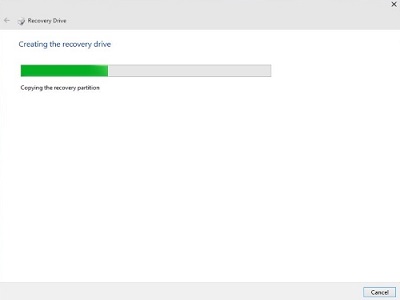 Windows 10 Recovery Drive, Progress