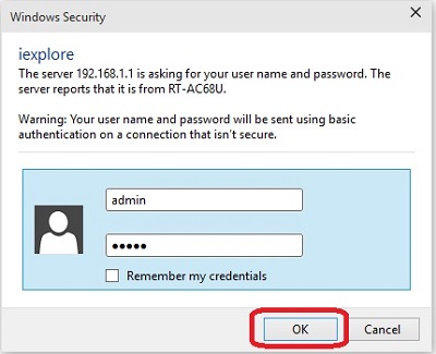Router Authentication Window