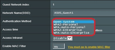 Guest Network Authentication Settings