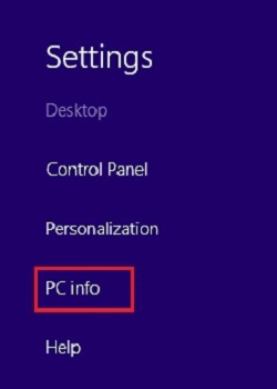 Windows 8 Settings, PC Info
