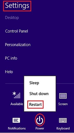 Windows 8 Settings, Restart