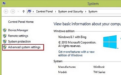 Windows 8 System Properties, Advanced System Settings