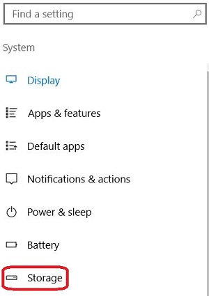 Windows 10 System Settings, Storage